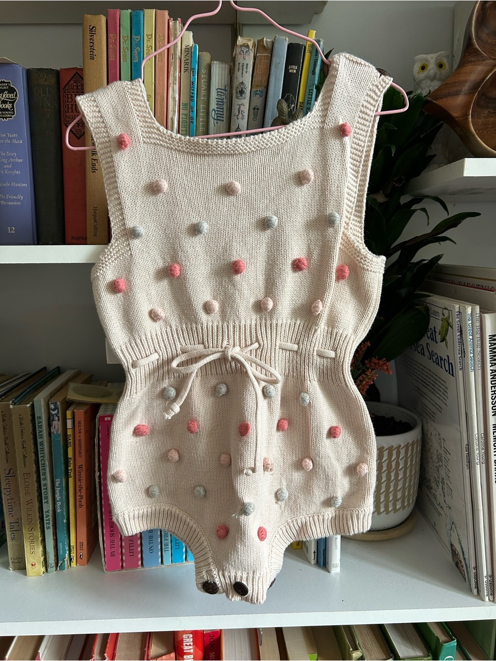 Unbranded Cream Knit Pom-Pom Baby One-Piece
